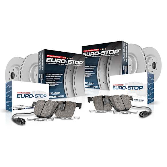 ESK912 Front and Rear Brake Disc and Pad Kit, Plain Surface, 4 Lugs, Semi-Metallic, Euro-Stop