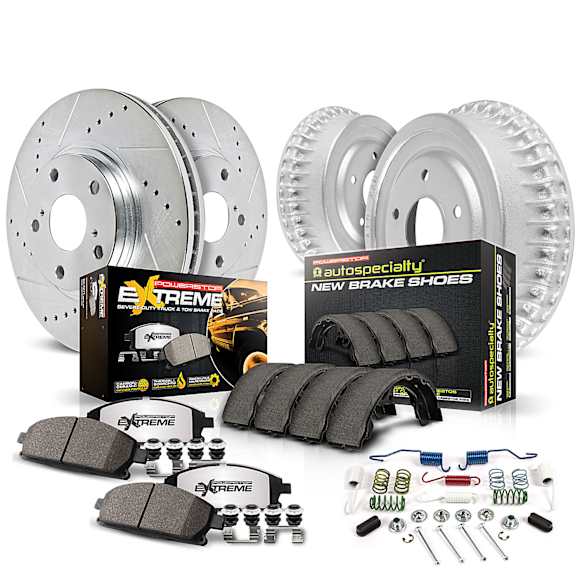 K15138DK-36 Front and Rear Power Stop Z36 Truck Carbon-Fiber Ceramic Brake Pads, Drilled + Slotted Rotors, Drum + Shoe Kit
