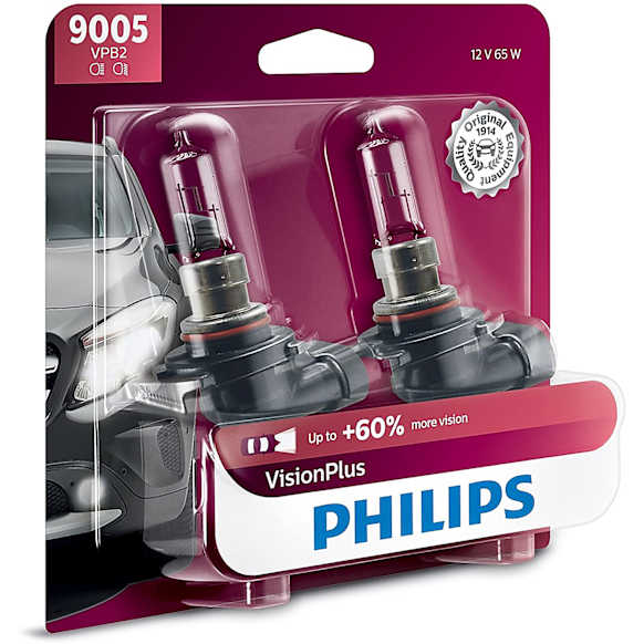 9005VPB2 Driver and Passenger Side VisionPlus Series Halogen 9005 Headlight Bulb, High Beam, +60% more Vision, Set of 2