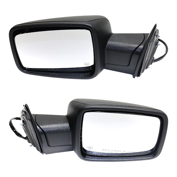Driver and Passenger Side Mirror, Power Adjust, Heated, Power Folding, Textured Black, In-housing Signal Light, No Memory, With Puddle Light, No Auto-Dimming, No Blind Spot Feature
