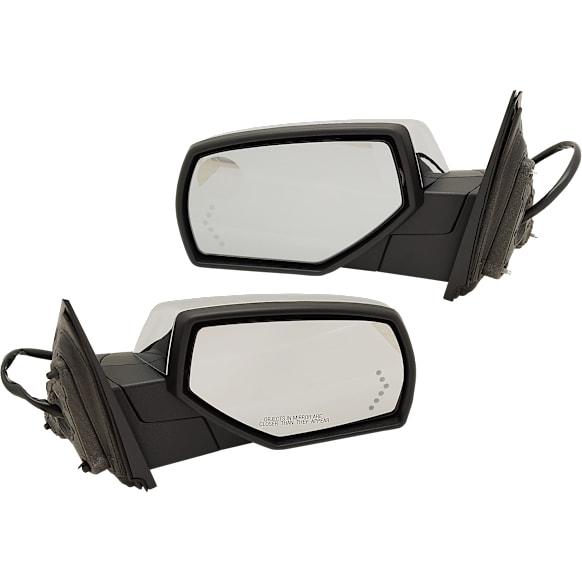 Driver and Passenger Side Mirror, Power Adjust, Heated, Power Folding, With 1 Chrome and 1 Paintable Cap, In-glass Signal Light, With Memory, With Puddle Light, No Auto-Dimming