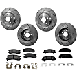 4-Wheel Set Front and Rear Brake Disc and Pad Kit, Cross-drilled and Slotted 5 Lugs Ceramic Pro-Line Series, Includes (4) Disc and (2) Pad Set
