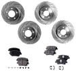 4-Wheel Set Front and Rear Brake Disc and Pad Kit, Cross-drilled and Slotted 5 Lugs Front-300 mm/Rear-282.96 mm Front-Ceramic/Rear-Organic Pro-Line Series, Includes (4) Disc and (2) Pad Set