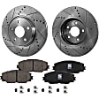 2012 Toyota Corolla - 4-Piece Kit Front Brake Disc and Pad Kit, Cross-drilled and Slotted, 5 Lugs, 1.8L 4Cyl,  Includes (2) Brake Disc and (1) Brake Pad Set