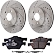 2-Wheel Set Front Brake Disc and Pad Kit, Cross-drilled and Slotted 5 Lugs 302.9 mm Ceramic Pro-Line Series, Includes (1) Brake Pad Set and (2) Brake Disc