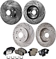 4-Wheel Set Front and Rear Brake Disc and Pad Kit, Cross-drilled and Slotted 5 Lugs Front-299.97 mm/Rear-281.69 mm Ceramic Pro-Line Series, Includes (2) Brake Pad Set and (4) Brake Disc