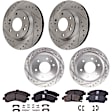4-Wheel Set Front and Rear Brake Disc and Pad Kit, Cross-drilled and Slotted 6 Lugs Front-305 mm/Rear-325.12 mm Front-Ceramic/Rear-Semi-Metallic Pro-Line Series, Includes (2) Pad Set and (4) Disc
