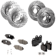 4-Wheel Set Front and Rear Brake Disc and Pad Kit, Cross-drilled and Slotted, 5 Lugs, Ceramic, Pro-Line Series