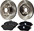 2018 Mercedes Benz CLA250 - 2-Wheel Set Front Brake Disc and Pad Kit, Plain Surface, 5 Lugs, 320 mm, Organic, Base Brakes, 2.0L 4Cyl, Pro-Line Series  Includes (2) Disc and (1) Pad Set
