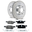 KIT-090221-117 2-Wheel Set Front Brake Disc and Pad Kit, Cross-drilled and Slotted 5 Lugs Ceramic SureStop Performance Replacement, Includes (1) Brake Disc and (1) Brake Pad Set