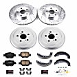 K15464DK 4-Wheel Set Front and Rear Brake Disc and Pad Kit, Cross-drilled and Slotted 5 Lugs 275.08 mm Carbon Fiber Ceramic Z23 Evolution Sport Series, Includes (1) Disc and Pad Kit and (1) Drum and Shoe Kit