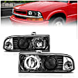 111015 Driver and Passenger Side Halogen Headlight, With bulb(s), Clear Lens, Black Interior, Halo Projector Series