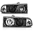 111015 Driver and Passenger Side Halogen Headlight, With bulb(s), Clear Lens, Black Interior, Halo Projector Series
