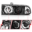 111015 Driver and Passenger Side Halogen Headlight, With bulb(s), Clear Lens, Black Interior, Halo Projector Series