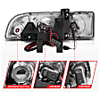 111015 Driver and Passenger Side Halogen Headlight, With bulb(s), Clear Lens, Black Interior, Halo Projector Series