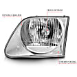 111030 Driver and Passenger Side Headlight, With bulb(s) - Clear Lens Chrome Interior