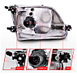 111030 Driver and Passenger Side Headlight, With bulb(s) - Clear Lens Chrome Interior
