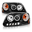 111031 Driver and Passenger Side Headlight, With bulb(s) - Clear Lens Black Interior, Halogen Projector LED Halo