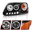 111031 Driver and Passenger Side Headlight, With bulb(s) - Clear Lens Black Interior, Halogen Projector LED Halo