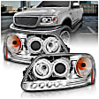 111032 Driver and Passenger Side Headlight, With bulb(s) - Clear Lens Chrome Interior, Halogen Projector LED Halo