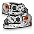 111032 Driver and Passenger Side Headlight, With bulb(s) - Clear Lens Chrome Interior, Halogen Projector LED Halo