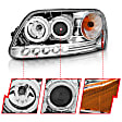 111032 Driver and Passenger Side Headlight, With bulb(s) - Clear Lens Chrome Interior, Halogen Projector LED Halo