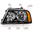 111045 Driver and Passenger Side Halogen Headlight, With bulb(s), Clear Lens, Black Interior, Crystal Series