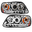 111054 Driver and Passenger Side Headlight, With bulb(s) - Clear Lens Chrome Interior, Halogen Projector CCFL Halo