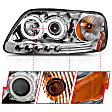 111054 Driver and Passenger Side Headlight, With bulb(s) - Clear Lens Chrome Interior, Halogen Projector CCFL Halo