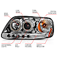 111054 Driver and Passenger Side Headlight, With bulb(s) - Clear Lens Chrome Interior, Halogen Projector CCFL Halo