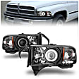 111065 Driver and Passenger Side Halogen Headlight, With bulb(s), Clear Lens, Black Interior, Halo Projector Series