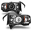 111065 Driver and Passenger Side Halogen Headlight, With bulb(s), Clear Lens, Black Interior, Halo Projector Series