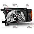 111077 Driver and Passenger Side Halogen Headlight, With bulb(s), Clear Lens, Black Interior, Crystal Series