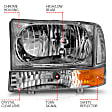 111081 Driver and Passenger Side Headlight, With bulb(s), Halogen, Cab & Chassis|Crew Cab Pickup|Extended Cab Pickup|Sport Utility|Standard Cab Pickup