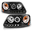 111097 Driver and Passenger Side Headlight, With bulb(s) - Clear Lens Black Interior, Halogen Projector CCFL Halo