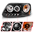 111097 Driver and Passenger Side Headlight, With bulb(s) - Clear Lens Black Interior, Halogen Projector CCFL Halo