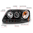 111097 Driver and Passenger Side Headlight, With bulb(s) - Clear Lens Black Interior, Halogen Projector CCFL Halo