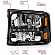 111106 Driver and Passenger Side Headlight, With bulb(s), Halogen, Cab & Chassis|Crew Cab Pickup|Extended Cab Pickup|Sport Utility|Standard Cab Pickup