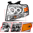 111114 Driver and Passenger Side Headlight, With bulb(s) - Clear Lens Chrome Interior, Halogen Projector, CCFL Halo