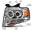 111114 Driver and Passenger Side Headlight, With bulb(s) - Clear Lens Chrome Interior, Halogen Projector, CCFL Halo
