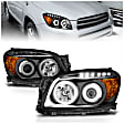 111120 Driver and Passenger Side Halogen Headlight, With bulb(s), Clear Lens, Black Interior, Halo Projector Series