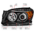 111120 Driver and Passenger Side Halogen Headlight, With bulb(s), Clear Lens, Black Interior, Halo Projector Series