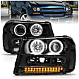 111127 Driver and Passenger Side Halogen Headlight, With bulb(s), Clear Lens, Black Interior, Halo Projector Series