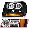 111127 Driver and Passenger Side Halogen Headlight, With bulb(s), Clear Lens, Black Interior, Halo Projector Series