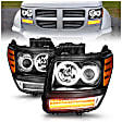 111145 Driver and Passenger Side Halogen Headlight, With bulb(s), Clear Lens, Black Interior, Halo Projector Series