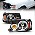 111152 Driver and Passenger Side Halogen Headlight, With bulb(s), Clear Lens, Black Interior, Halo Projector Series