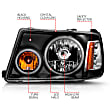 111152 Driver and Passenger Side Halogen Headlight, With bulb(s), Clear Lens, Black Interior, Halo Projector Series