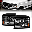 1996 Ford F-250 - Driver and Passenger Side Halogen Headlight, With bulb(s), With Side Marker And Parking Lights, Clear Lens, Black Interior, Halo Projector Series