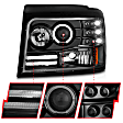 1996 Ford F-250 - Driver and Passenger Side Halogen Headlight, With bulb(s), With Side Marker And Parking Lights, Clear Lens, Black Interior, Halo Projector Series
