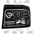 1996 Ford F-250 - Driver and Passenger Side Halogen Headlight, With bulb(s), With Side Marker And Parking Lights, Clear Lens, Black Interior, Halo Projector Series